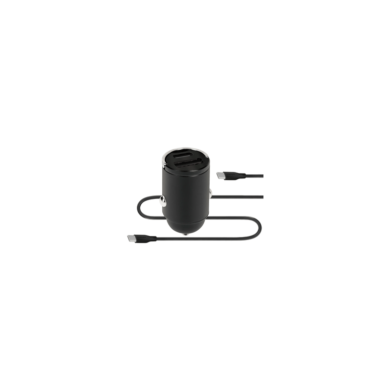 Car Charger 30W Dual USB-C/A Cable Black